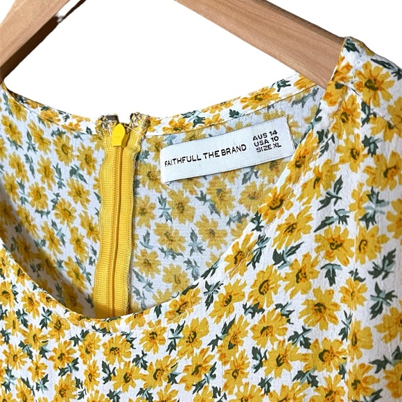 Faithfull the Brand Yellow Sunflower Daphne Floral Mini Short Sleeve Dress XL - Picture 4 of 4
